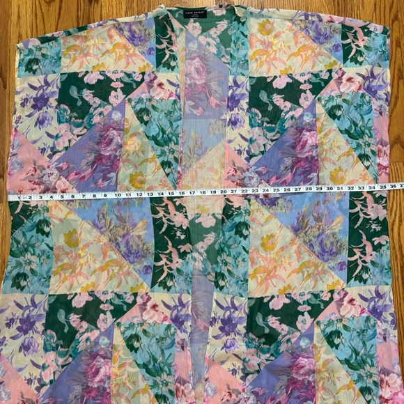 Lane Bryant boho open front green pink sheer patchwork floral maxi kimono duster - Picture 13 of 16